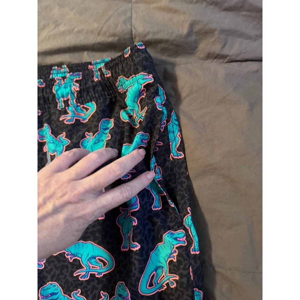 Member's Mark Mens Resort Swim Trunks Black Neon Dinosaur T-Rex Print Large